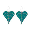 Turquoise heart leaf earrings in silver.