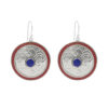 Round Tibetan earrings with red border and blue gemstone center.