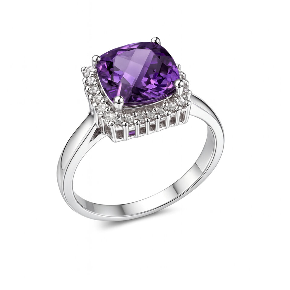 Amethyst Statement Ring for Women 925 Sterling Silver Halo Fashion Jewelry