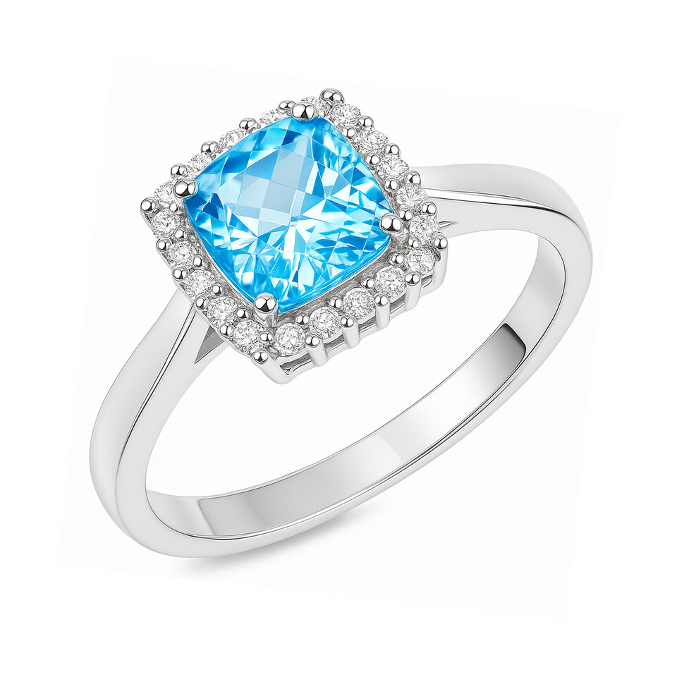 Blue Topaz Statement Ring for Women 925 Sterling Silver