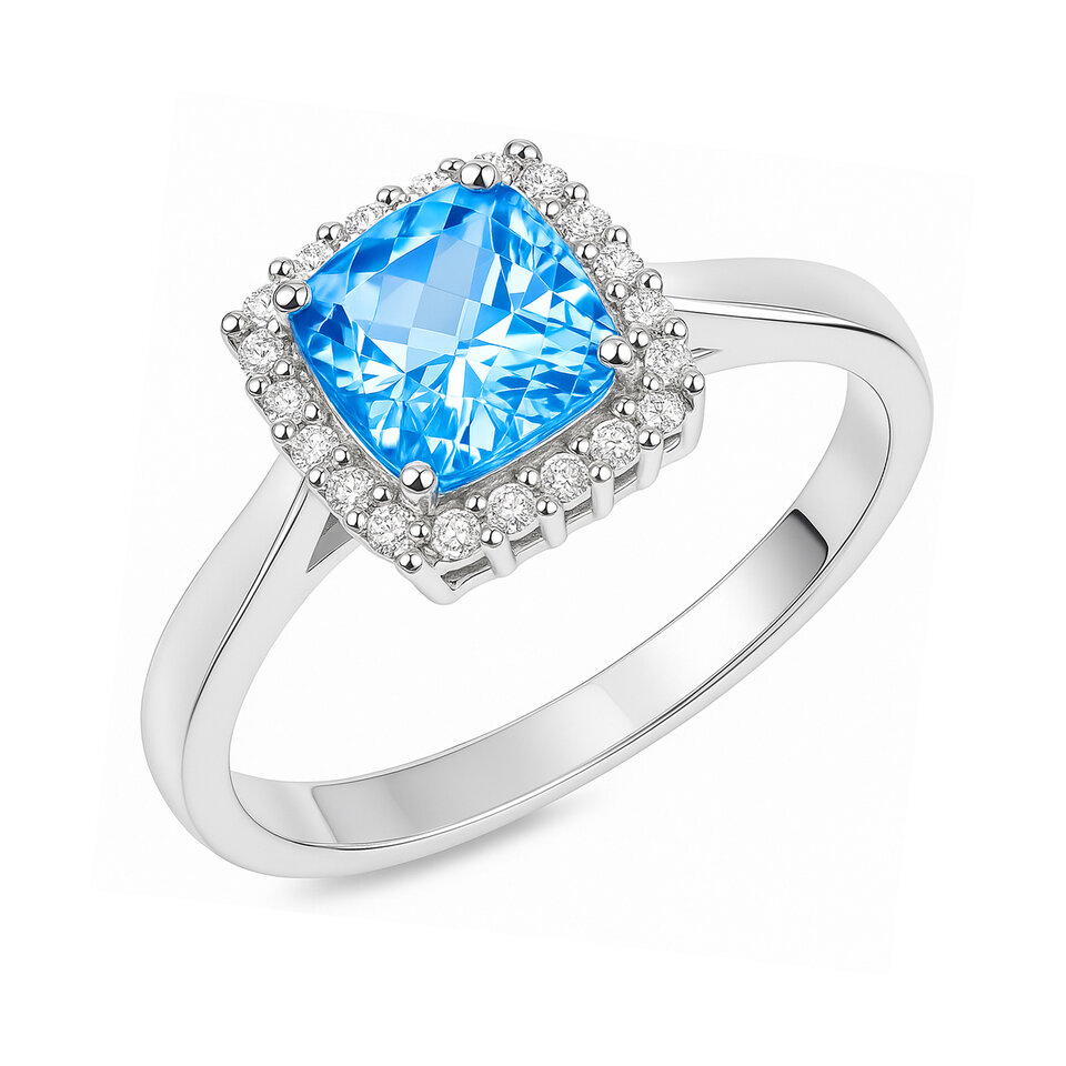 Swiss Blue Topaz Statement Ring for Women 925 Sterling Silver