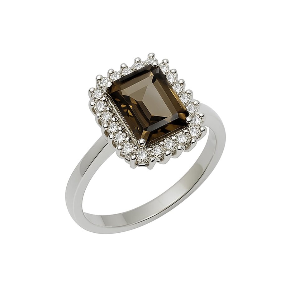 Smoky Topaz Halo Statement Ring in 925 Sterling Silver Timeless Fashion Jewelry
