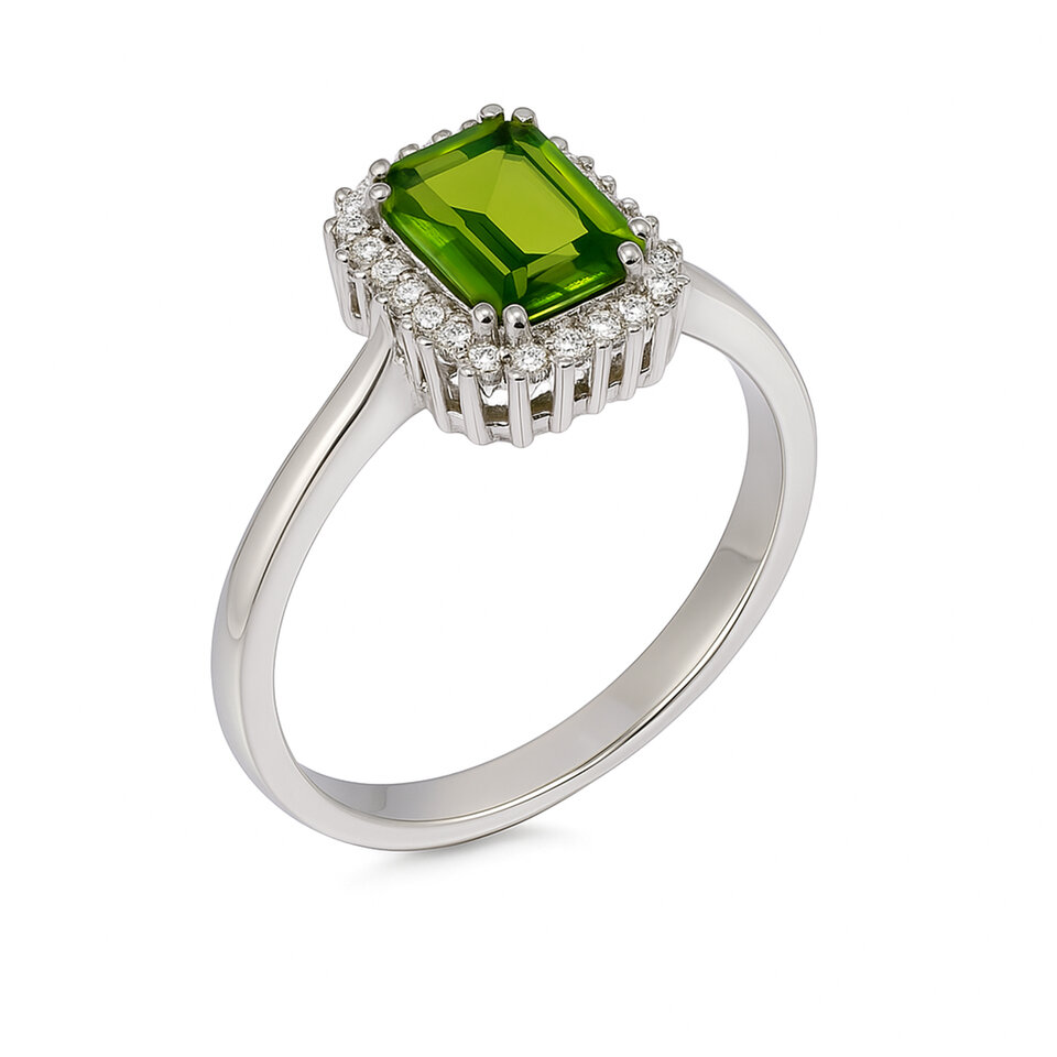 Peridot Halo Statement Ring in 925 Sterling Silver Timeless Fashion Jewelry