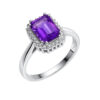 925 Sterling Silver Halo Design Ring with Purple Amethyst Elegant Statement Fashion Jewelry
