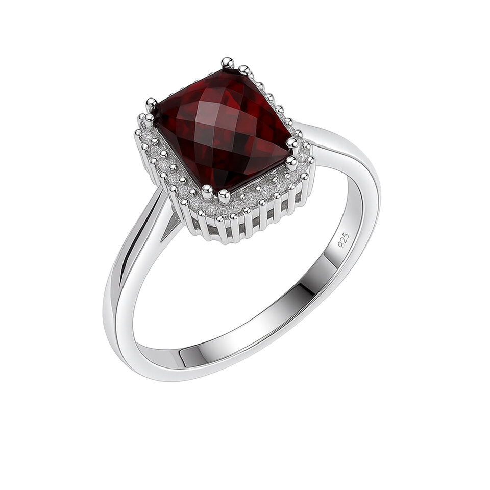 Garnet Halo Statement Ring in 925 Sterling Silver Timeless Fashion Jewelry