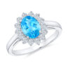 Women's Blue Topaz Halo Ring 925 Sterling Silver Statement Ring
