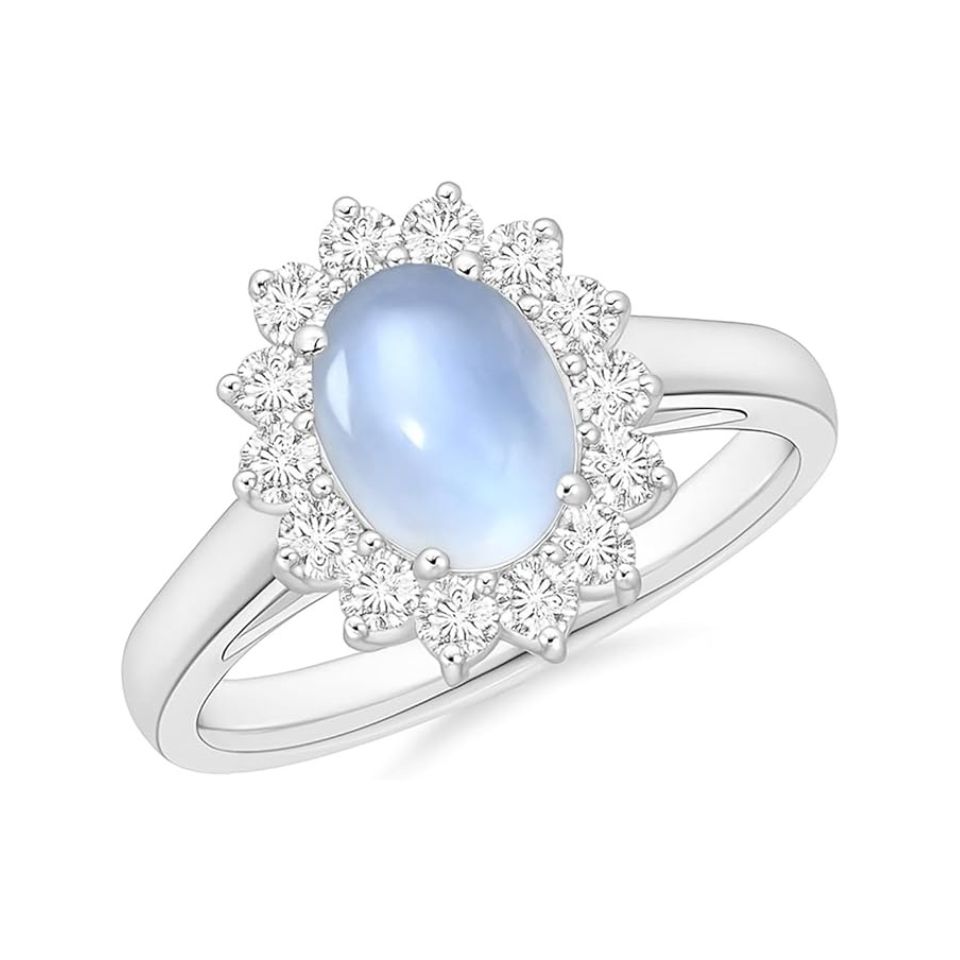 925 Sterling Silver Halo Ring with Oval Moonstone Timeless Gemstone Jewelry
