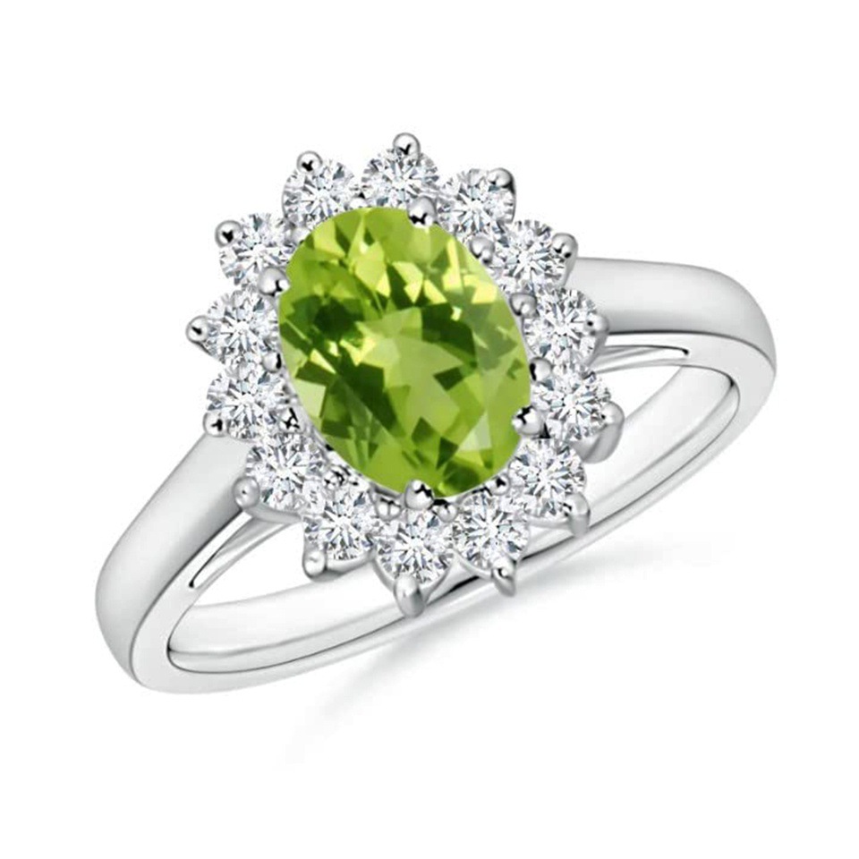 Peridot Gemstone Halo Statement Ring for Women 925 Sterling Silver