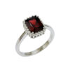 925 Sterling Silver Halo Design Ring with Garnet Elegant Statement Fashion Jewelry
