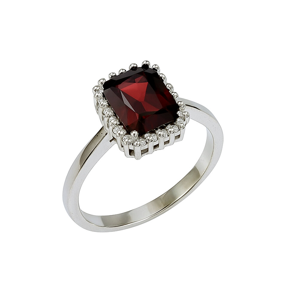 925 Sterling Silver Halo Design Ring with Garnet Elegant Statement Fashion Jewelry