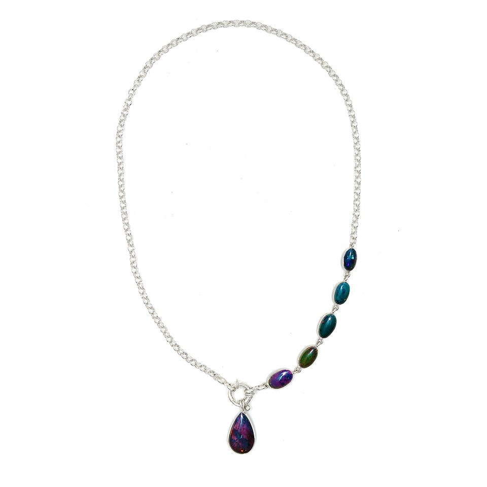 Handcrafted Black Opal Silver Necklace Unique Teardrop Gemstone Jewelry For Women