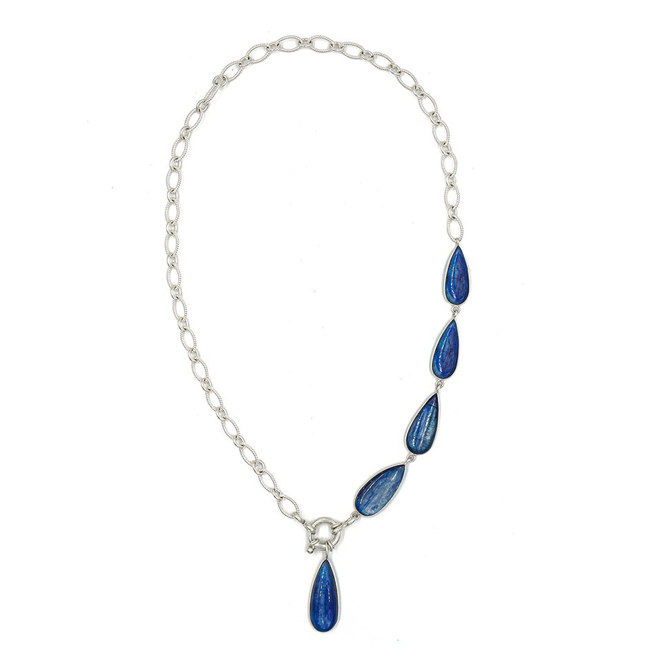 Handcrafted Kyanite Sterling Silver Necklace Teardrop Gemstone Statement Jewellery