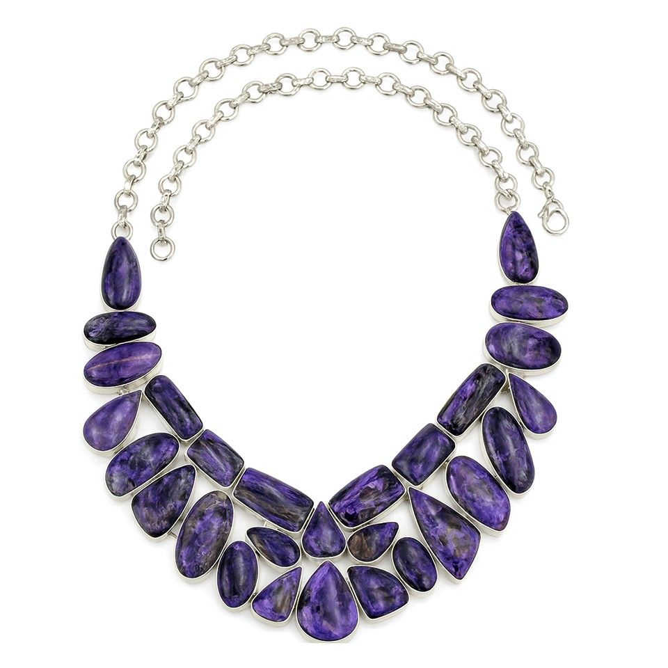 Handmade Charoite Necklace for Women Silver-Plated Brass Statement Jewelry For Women