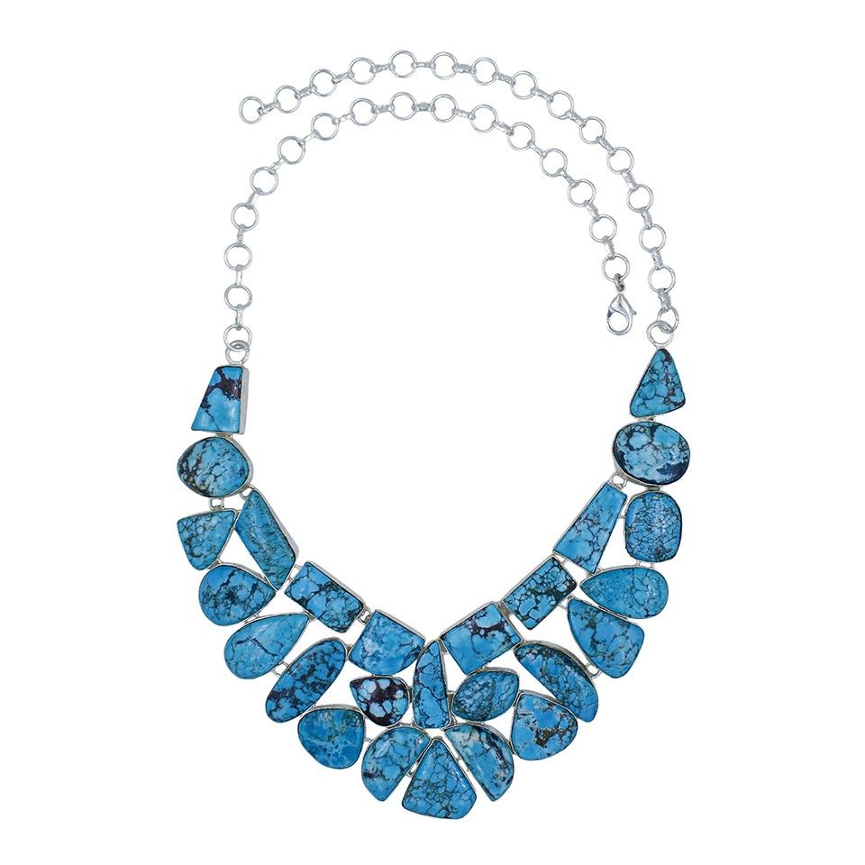 Handcrafted Turquoise Necklace for Women Silver Plated Brass Statement Jewelry