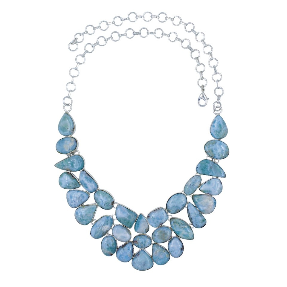 Handcrafted Larimar Necklace for Women – Silver Plated Brass Statement Jewelry