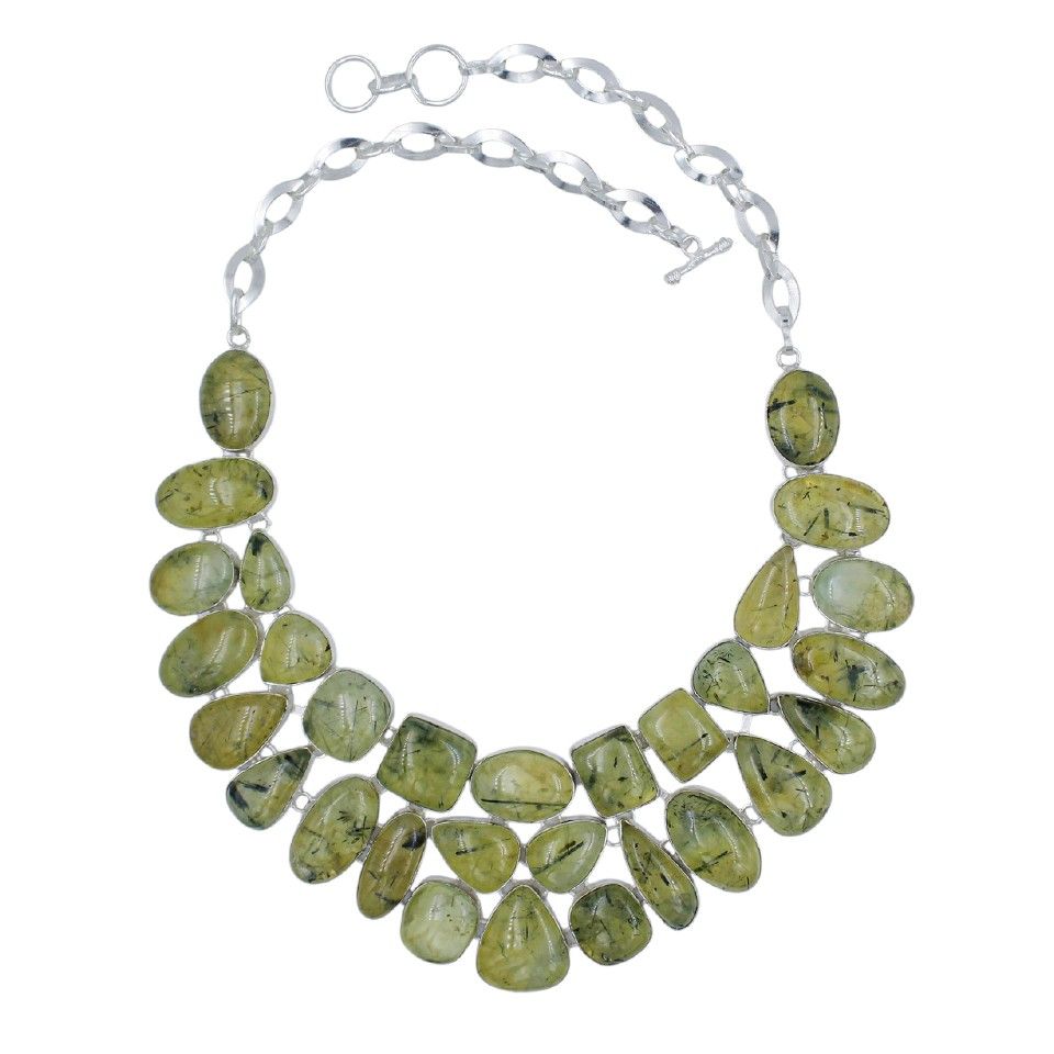 Handmade Prehnite Necklace for Women Silver Plated Brass Healing Crystal Jewelry