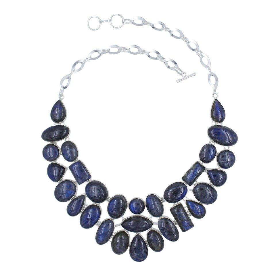 Handmade Labradorite Gemstone Choker Necklace for Women Silver Plated Brass Design