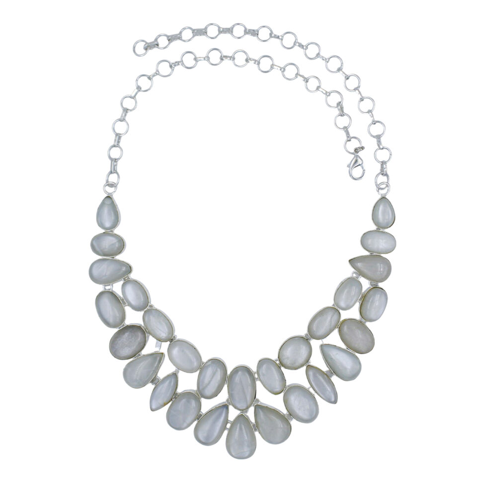 Handcrafted Moonstone Necklace for Women Silver-Plated Brass Statement Jewelry