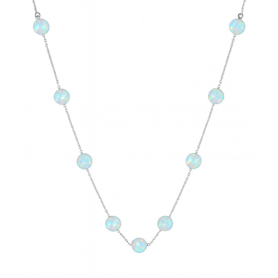 Ethiopian Opal Beads Sterling Silver Natural Fire Opal Gemstone Station Chain Necklace Jewelry