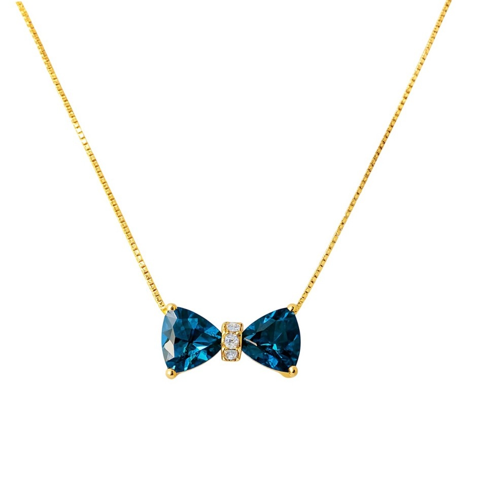 London Blue Topaz Trillion Necklace 18K Gold Plated Sterling Silver Fine Jewelry