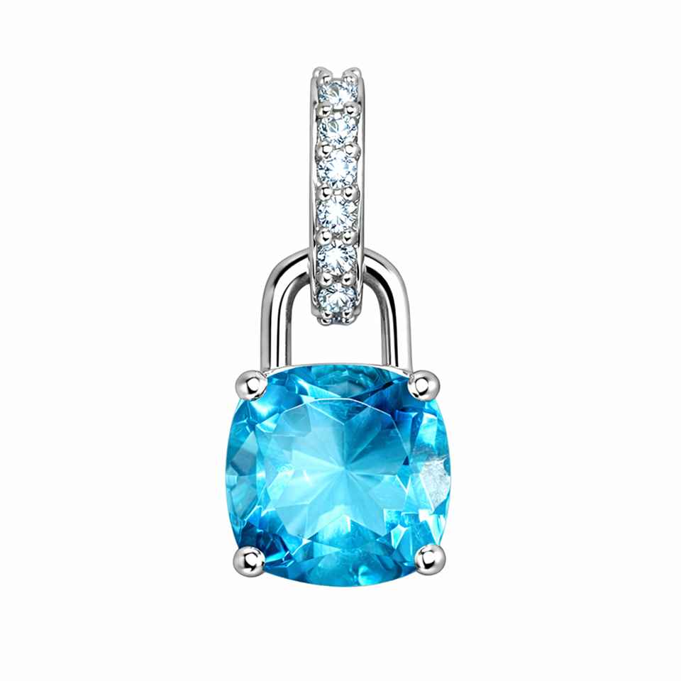 Sky Blue Topaz Lock Charm Pendant in 925 Sterling Silver with Cubic Zirconia Statement Jewelry