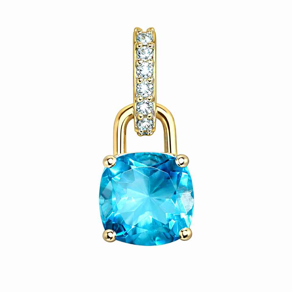 Sky Blue Topaz Lock Charm Pendant in 14K Gold Vermeil 925 Silver with Cubic Zirconia Statement Jewelry