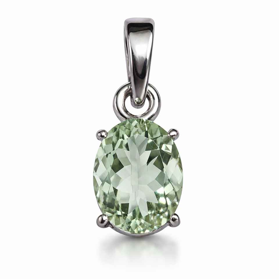 Green Amethyst Gemstone Pendant in 925 Sterling Silver Classic Oval Necklace Charm