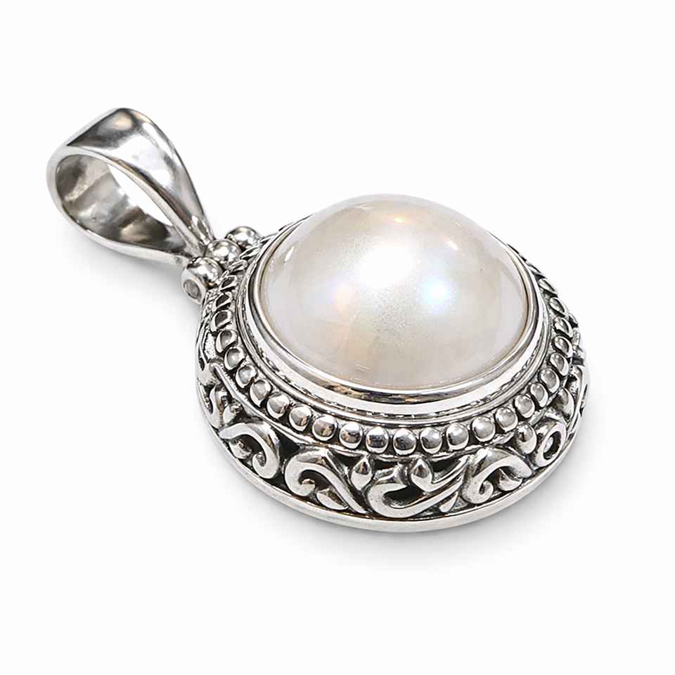 Handcrafted Filigree Pearl Pendant 925 Silver Round Freshwater Pearl Statement Design