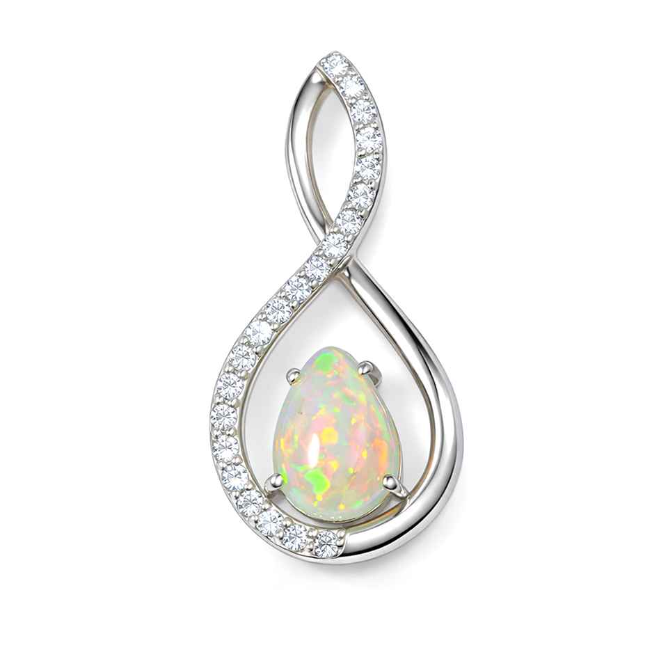 925 Sterling Silver Ethiopian Opal Pendant with Cubic Zirconia Teardrop Fire Opal Gemstone Necklace Charm
