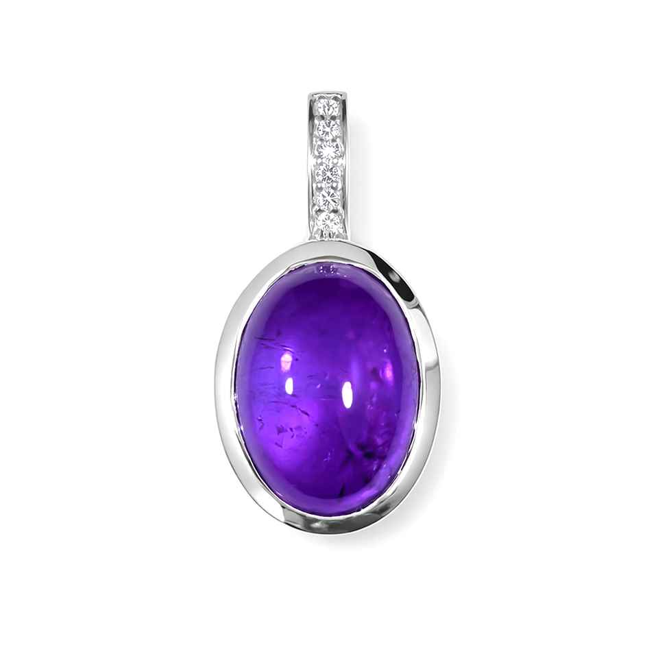Amethyst Cabochon Pendant 925 Sterling Silver with Cubic Zirconia Purple Gemstone Jewelry