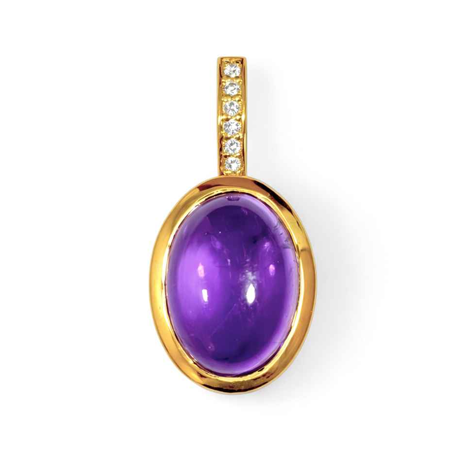 Purple Amethyst Gemstone Pendant in 14K Gold Plated Silver with Cubic Zirconia Accent
