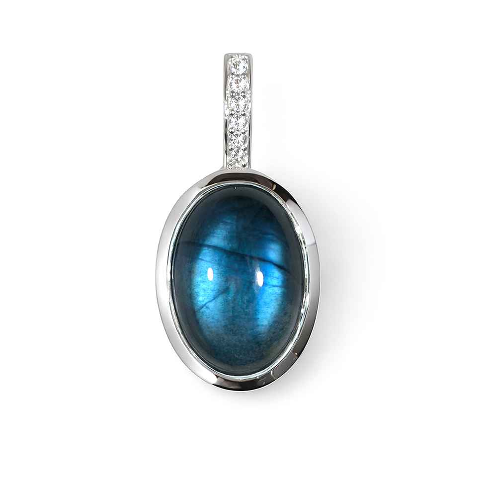 Labradorite Cabochon Pendant 925 Sterling Silver with Cubic Zirconia Blue Flash Gemstone Jewelry
