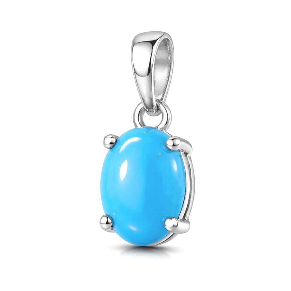 925 Sterling Silver Arizona Turquoise Charm Pendant Oval Blue Gemstone Jewelry