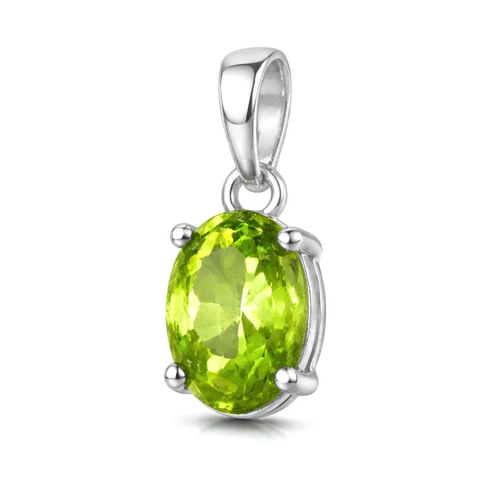 Green Peridot Gemstone Pendant in 925 Sterling Silver Classic Oval Necklace Charm