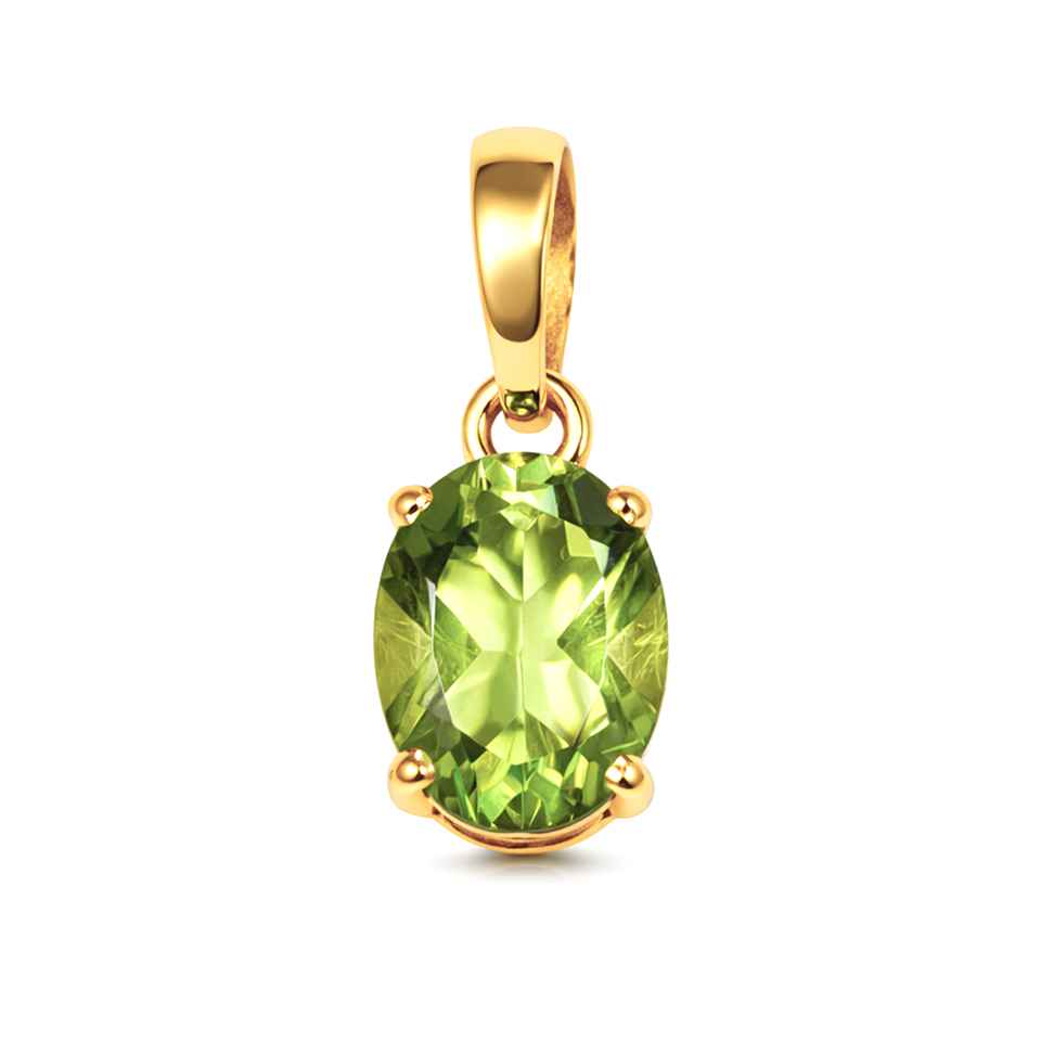 Green Peridot Gemstone Pendant in 14K Gold Vermeil 925 Silver Classic Oval Charm Necklace