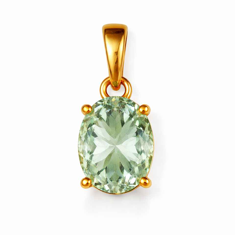 Green Amethyst Pendant 14K Gold Vermeil 925 Sterling Silver Mint Green Gemstone Jewelry