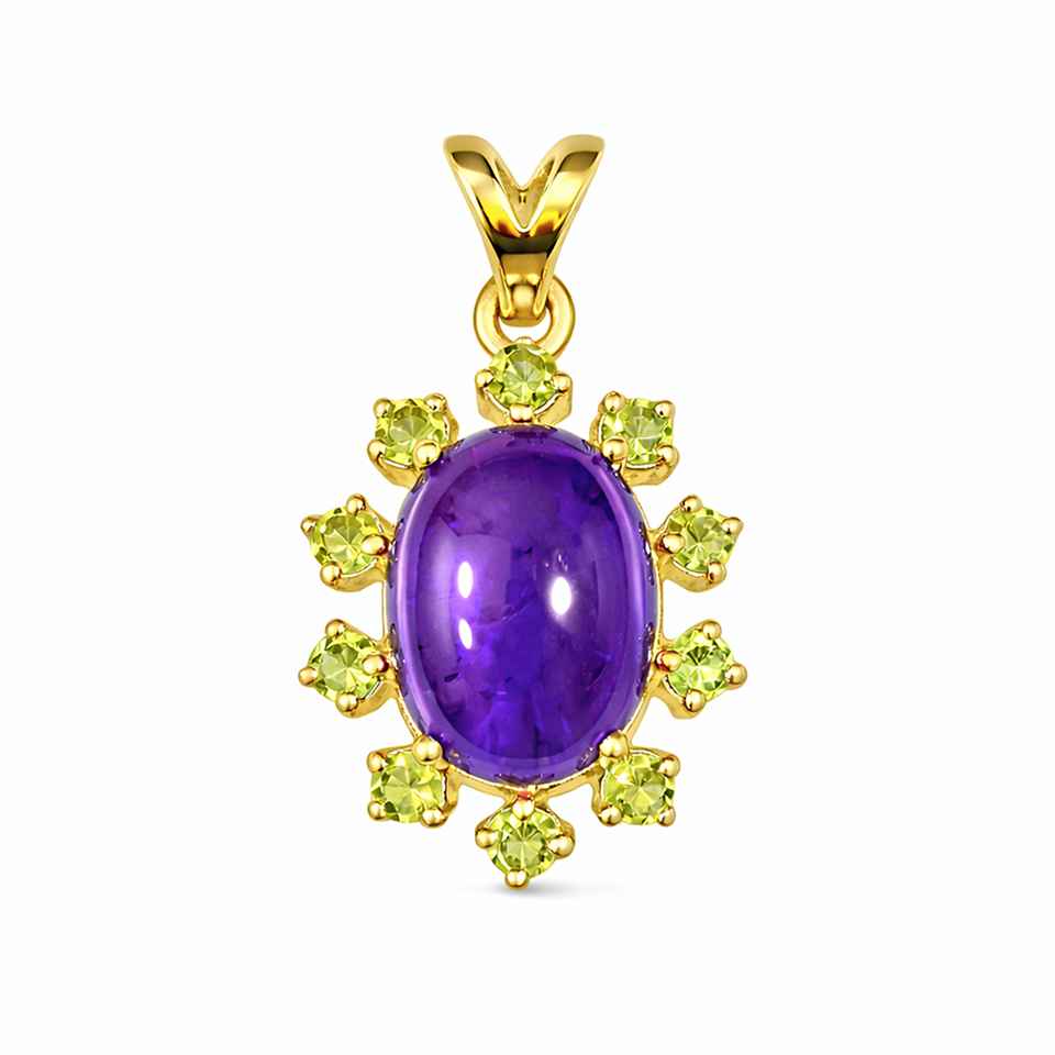 Amethyst & Peridot Pendant 14K Gold Plated Sterling Silver Oval Gemstone Charm