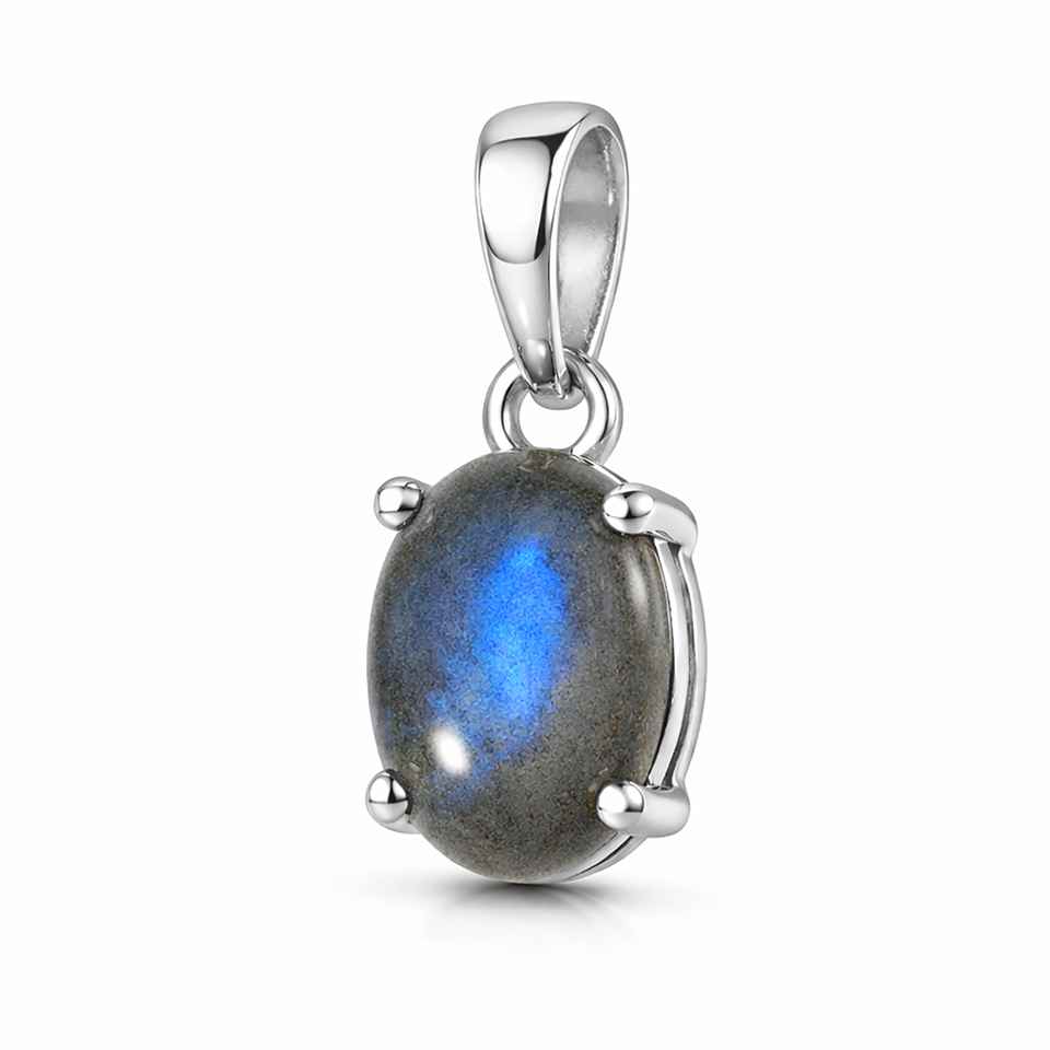 Blue Flash Labradorite Gemstone Pendant in 925 Sterling Silver Classic Oval Necklace Charm