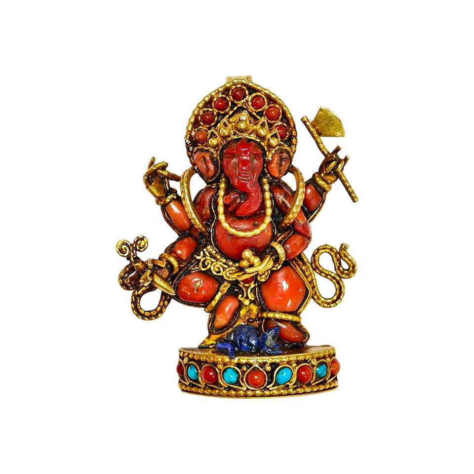 Ganesha Coral Pendant Necklace Gold Plated Sterling Silver Spiritual Handmade Jewelry