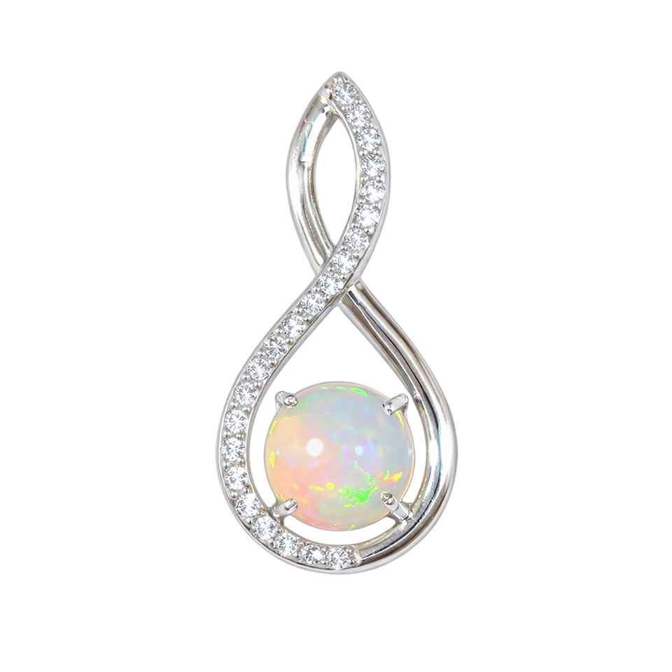 925 Sterling Silver Ethiopian Opal Pendant with Cubic Zirconia Infinity Teardrop Design Fire Opal Gemstone Necklace
