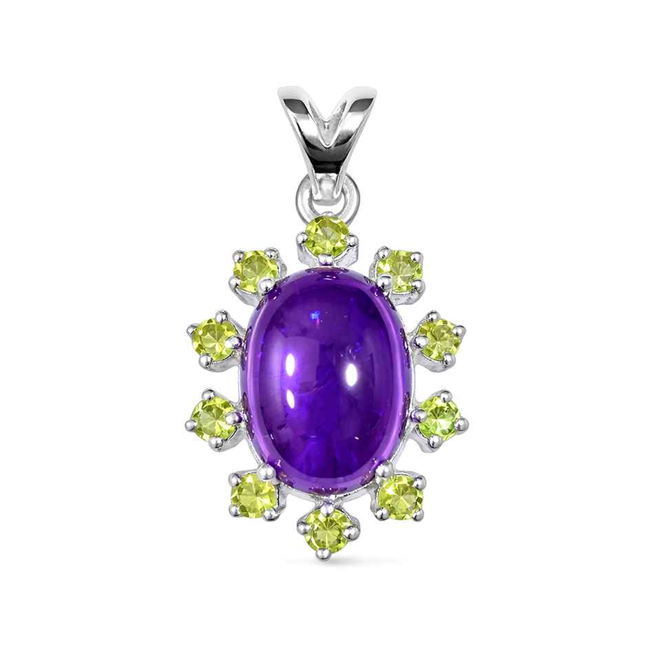 Elegant Amethyst & Peridot Gemstone Pendant in 925 Sterling Silver Statement Charm