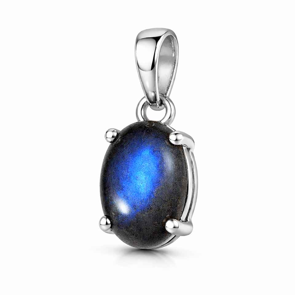 Blue Flash Labradorite Gemstone Pendant in 925 Sterling Silver Classic Oval Necklace Charm