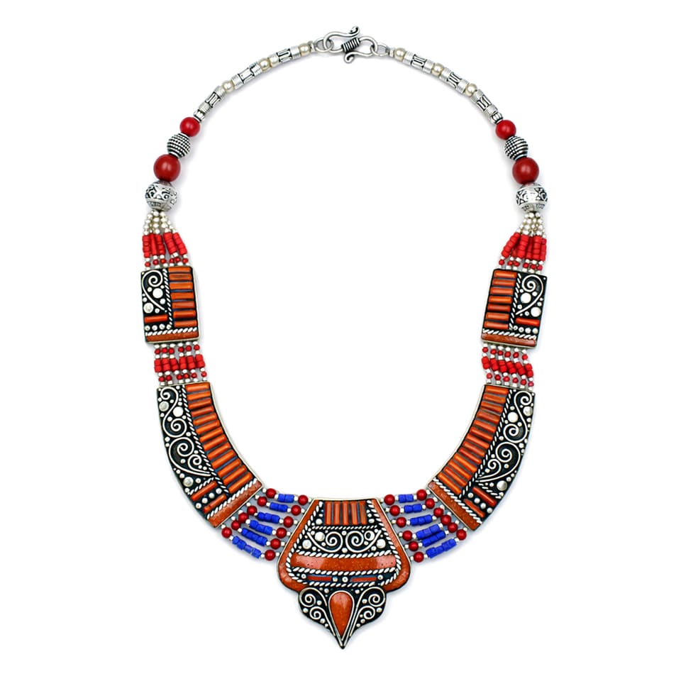 Coral Boho Statement Necklace Handmade Tribal Festival Jewelry for Women