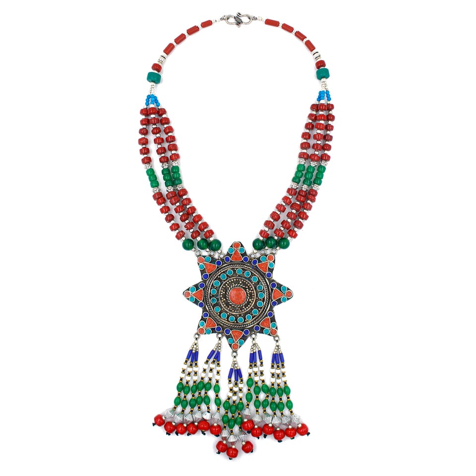 Natural Stone Tribal Statement Necklace Handcrafted Boho Fashion Jewelry