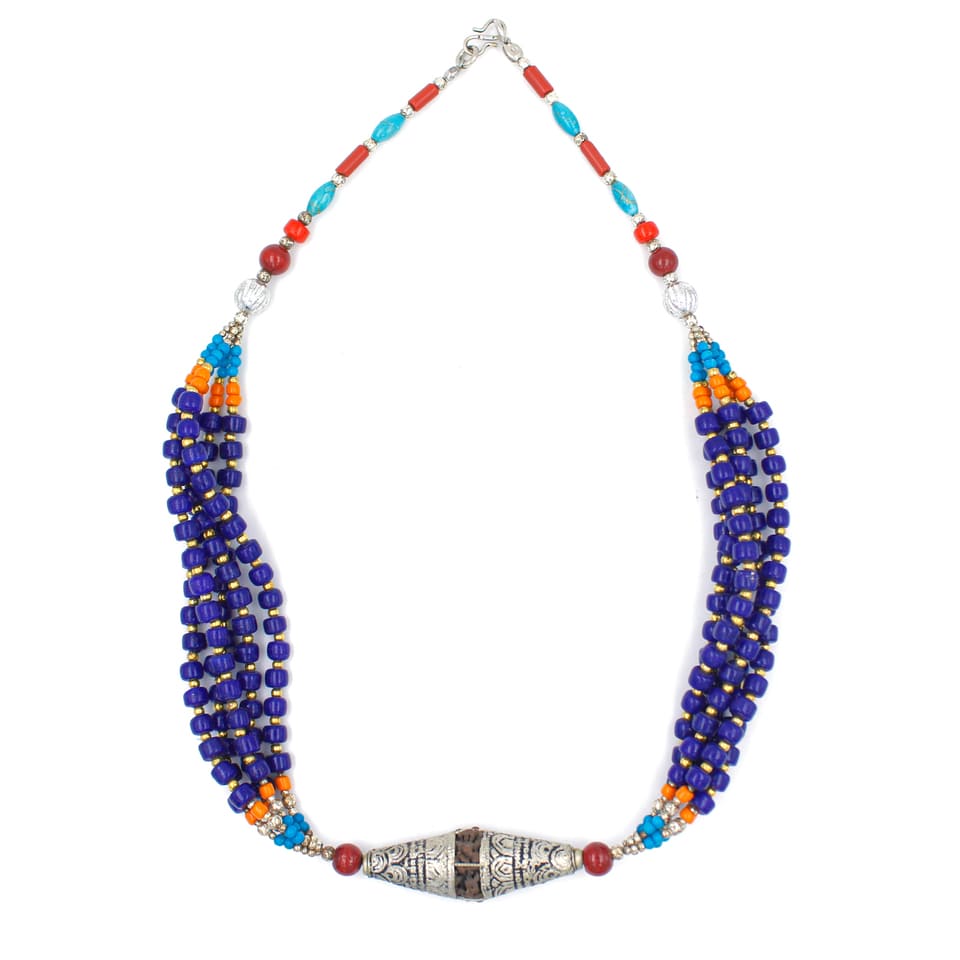Coral Lapis Tribal Boho Necklace Handmade Festival Statement Jewelry