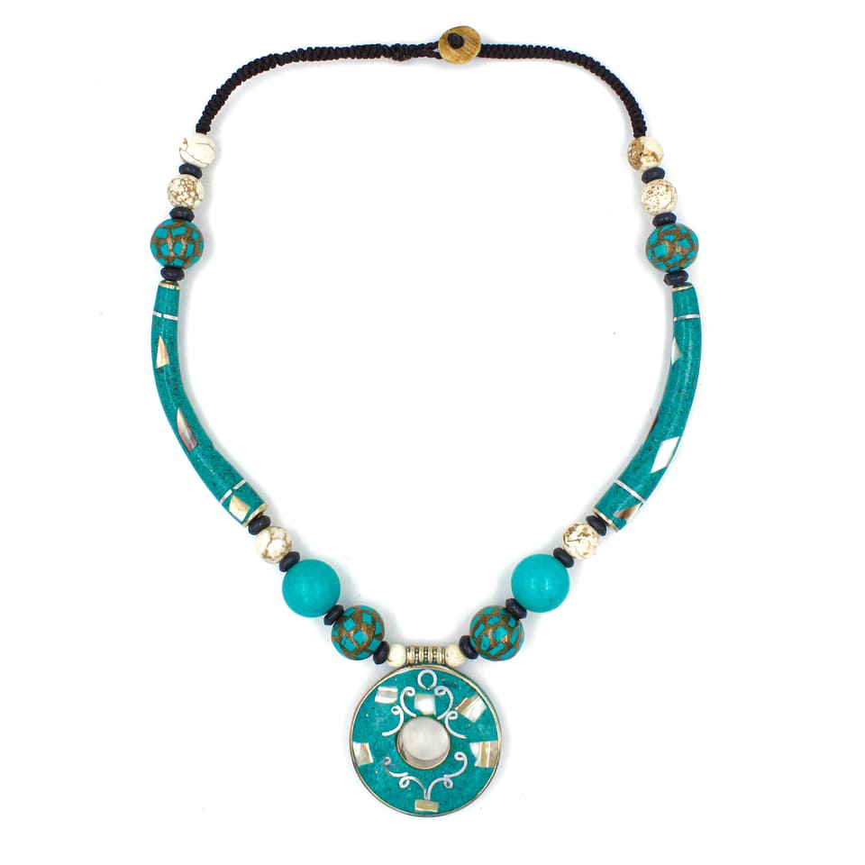 Turquoise Tribal Boho Necklace Ethnic Festival Jewelry Statement Piece