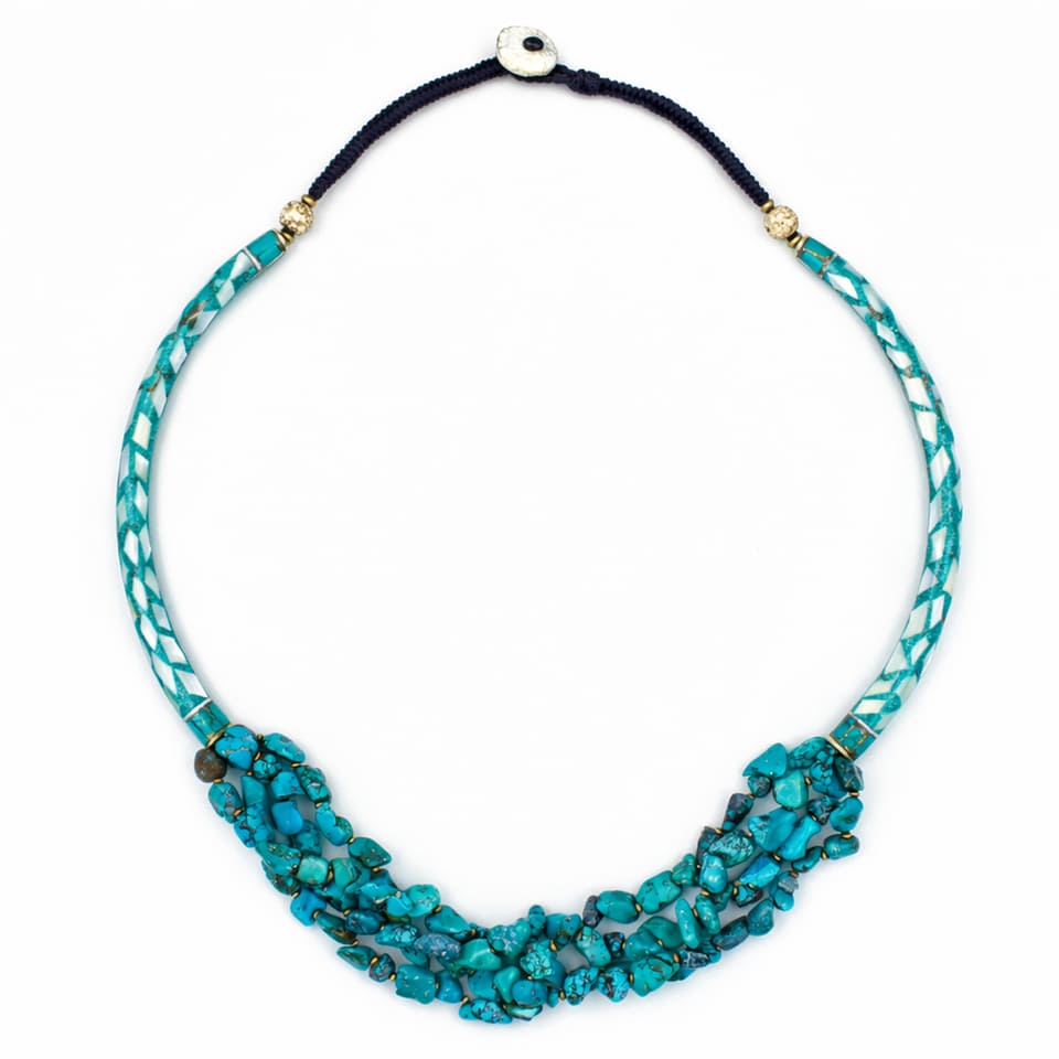 Turquoise Tribal Statement Necklace Handcrafted Boho Fashion Jewelry