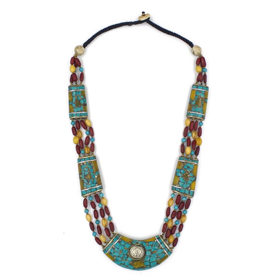 Turquoise Amber Coral Tribal Boho Necklace Ethnic Festival Jewelry