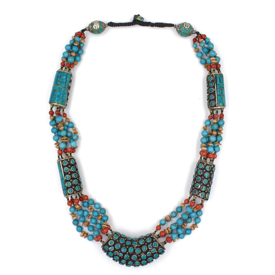 Turquoise Coral Festival Bohemian Necklace Artistic Statement Jewelry