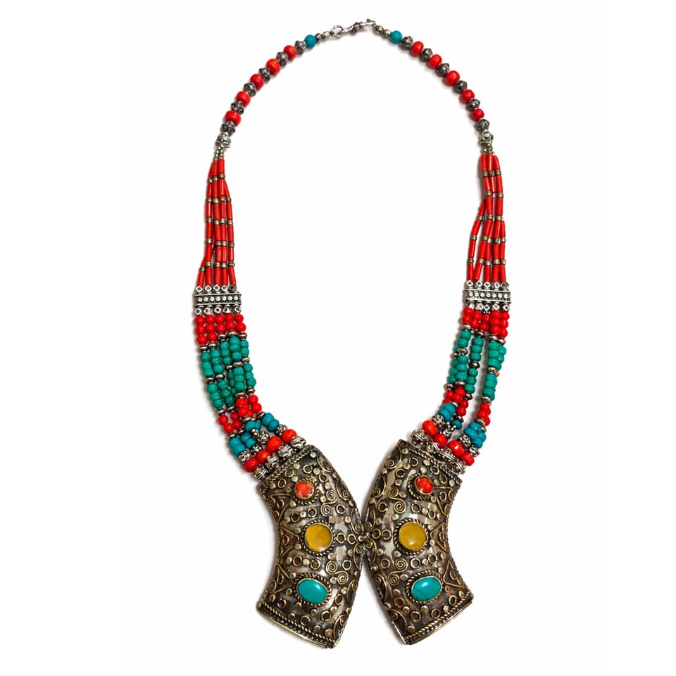 Natural Stone Tribal Necklace Handcrafted Boho Fashion Statement Jewelry